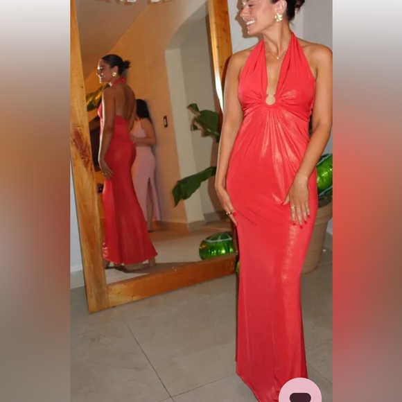 NIALI 🔥 Revolve Halter Gown in Orange shimmer Sz 2 - Picture 10 of 15